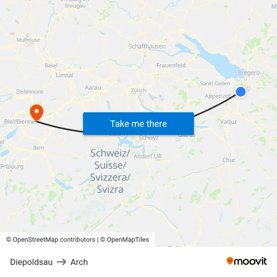 Diepoldsau to Arch map