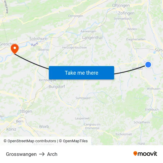 Grosswangen to Arch map