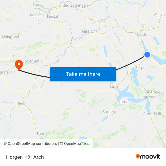 Horgen to Arch map