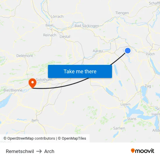 Remetschwil to Arch map