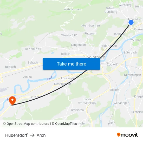 Hubersdorf to Arch map