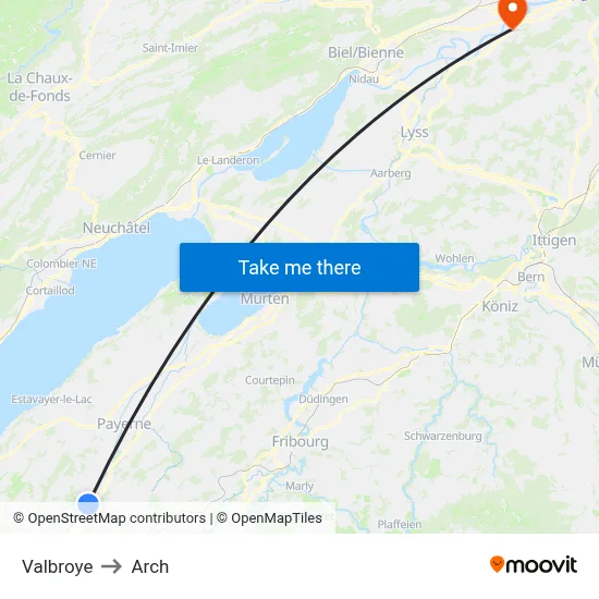 Valbroye to Arch map