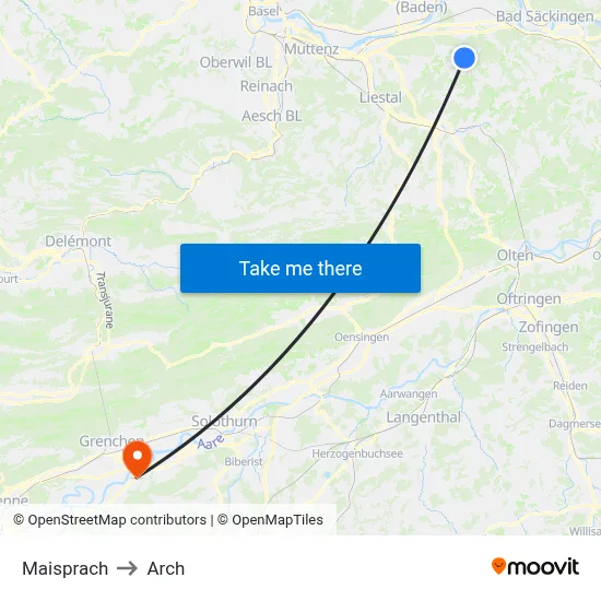 Maisprach to Arch map