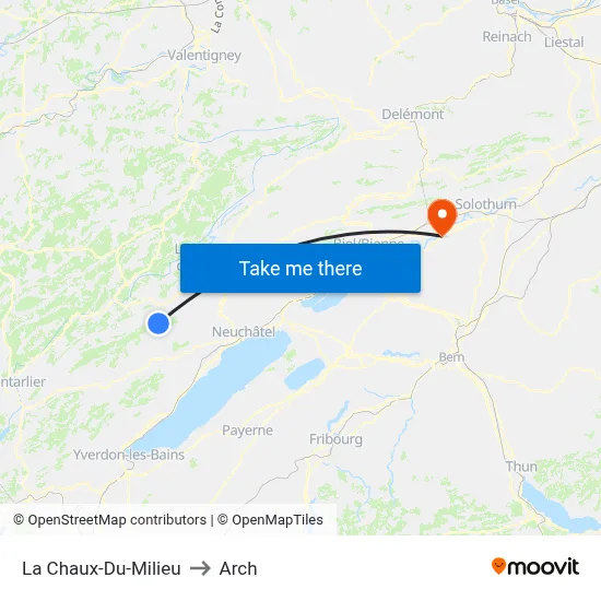 La Chaux-Du-Milieu to Arch map