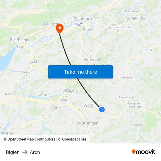 Biglen to Arch map