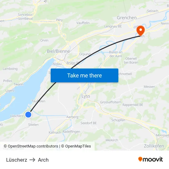 Lüscherz to Arch map