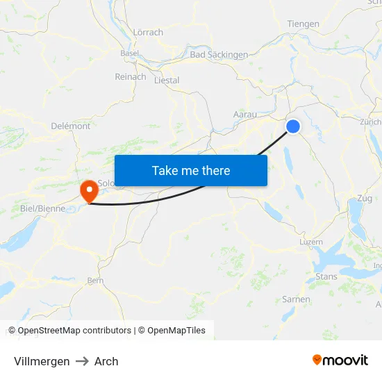 Villmergen to Arch map