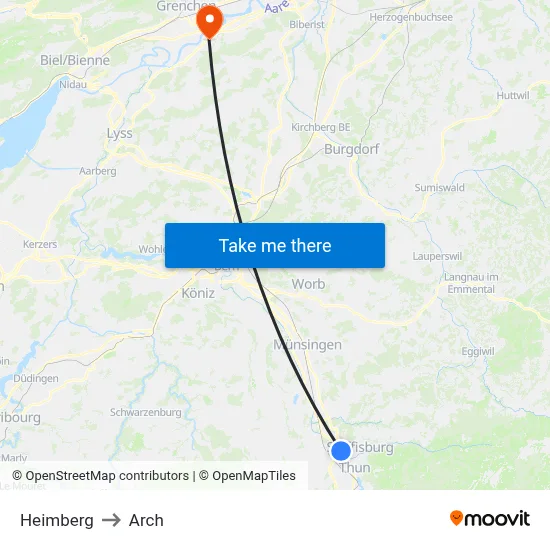 Heimberg to Arch map