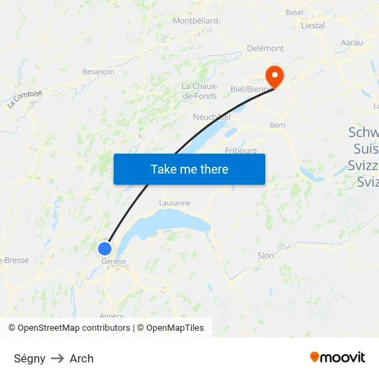 Ségny to Arch map