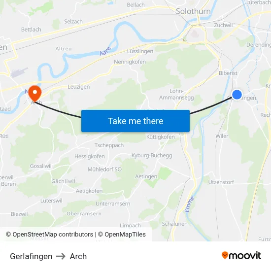 Gerlafingen to Arch map