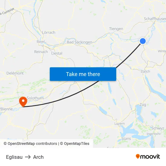 Eglisau to Arch map