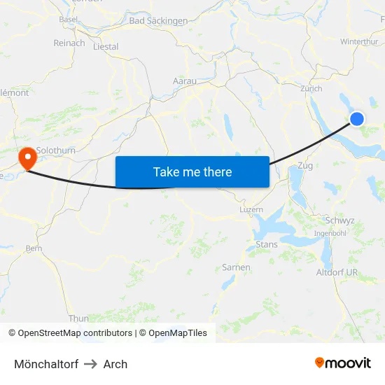 Mönchaltorf to Arch map