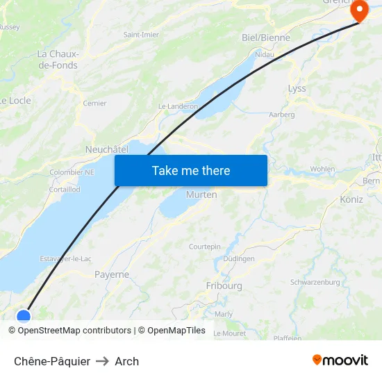 Chêne-Pâquier to Arch map
