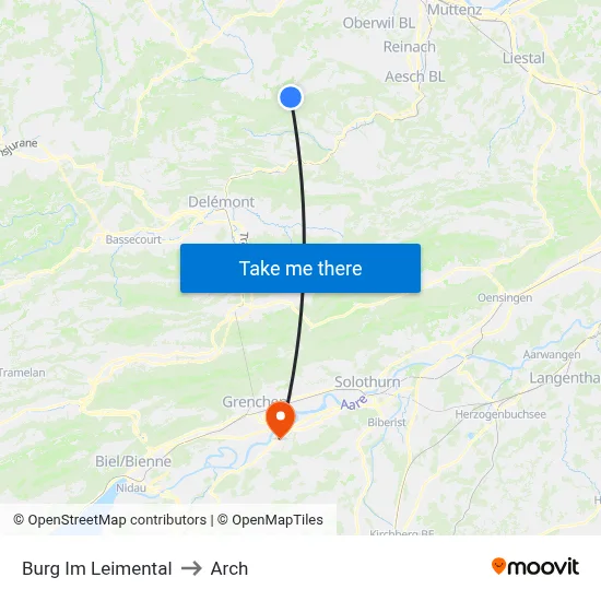 Burg Im Leimental to Arch map
