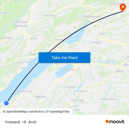 Yvonand to Arch map
