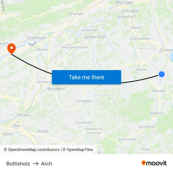 Buttisholz to Arch map