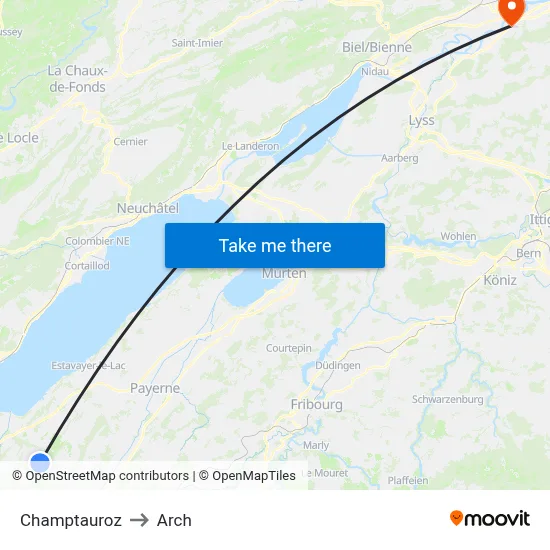 Champtauroz to Arch map