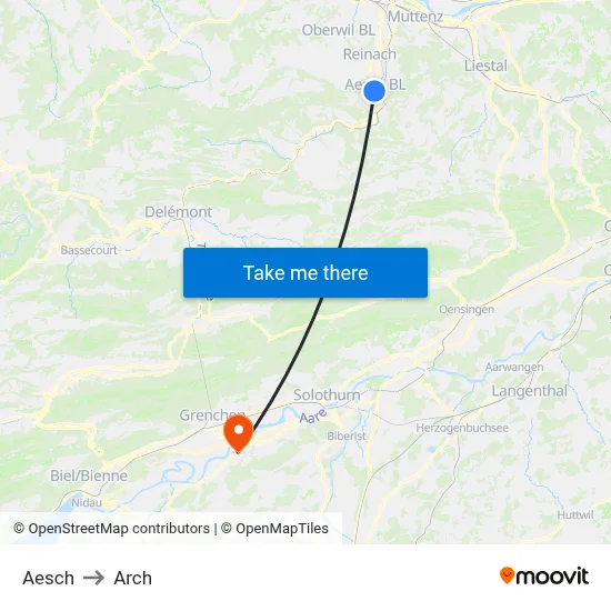 Aesch to Arch map