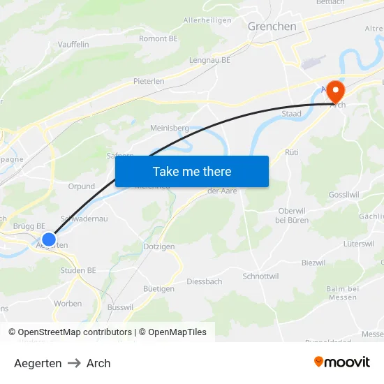 Aegerten to Arch map