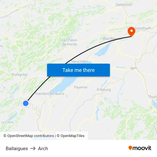 Ballaigues to Arch map