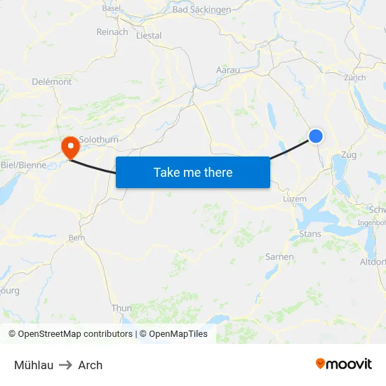 Mühlau to Arch map