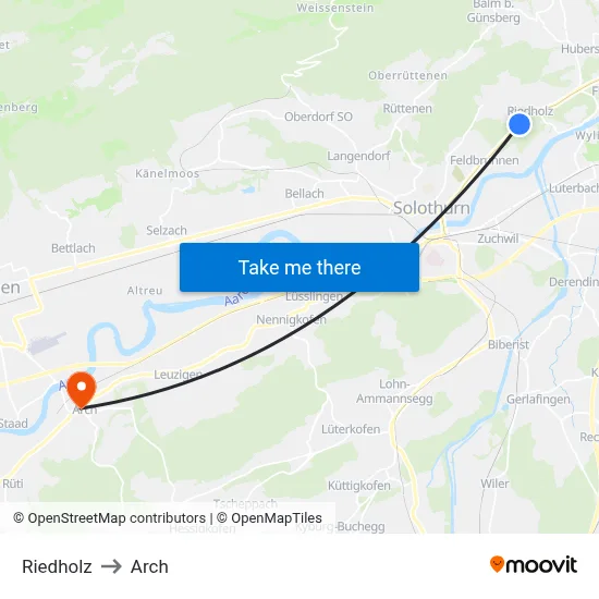 Riedholz to Arch map