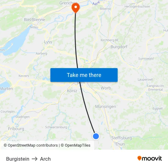 Burgistein to Arch map