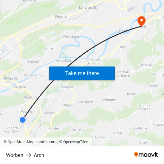 Worben to Arch map