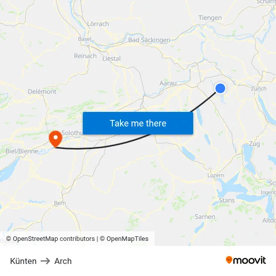 Künten to Arch map