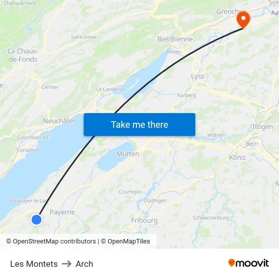 Les Montets to Arch map