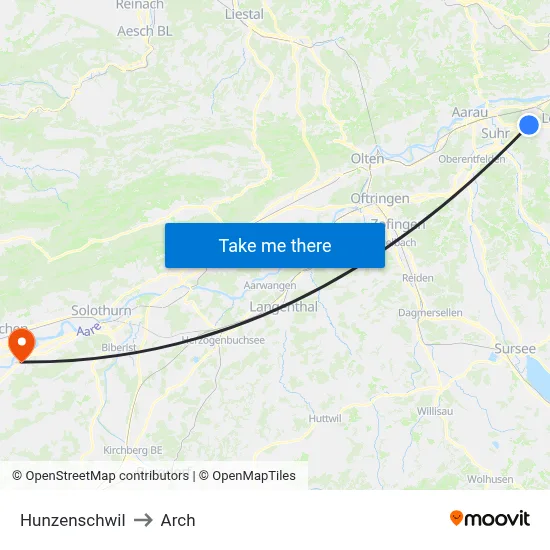 Hunzenschwil to Arch map