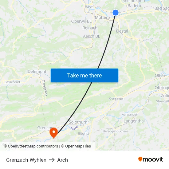 Grenzach-Wyhlen to Arch map