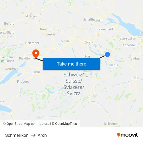 Schmerikon to Arch map