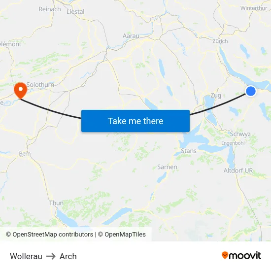 Wollerau to Arch map
