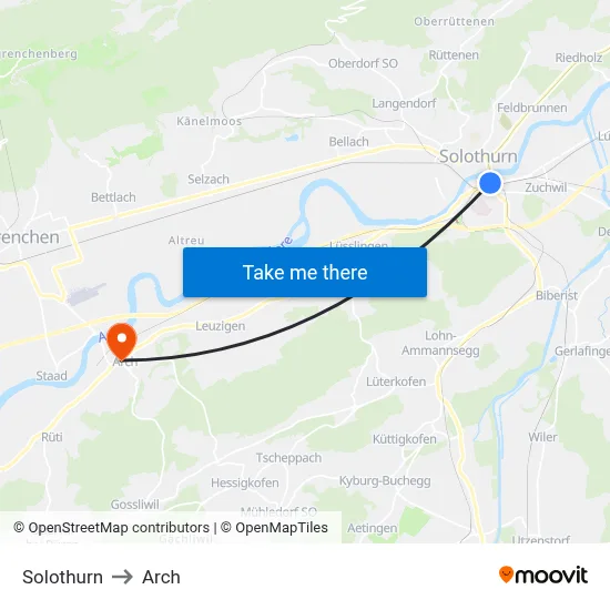 Solothurn to Arch map