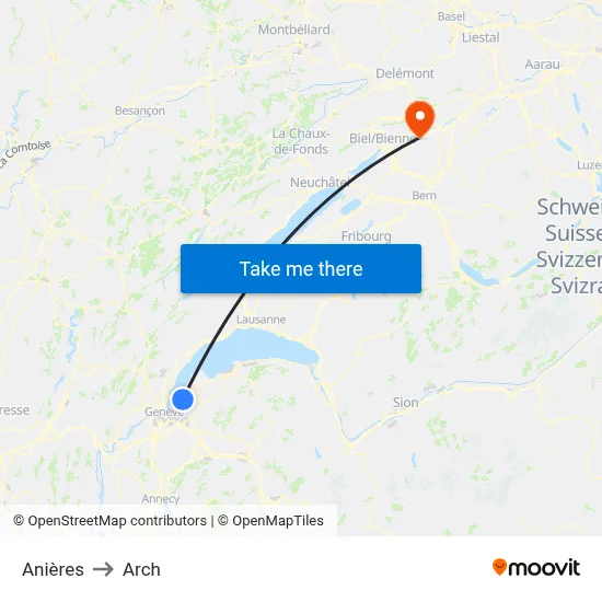 Anières to Arch map