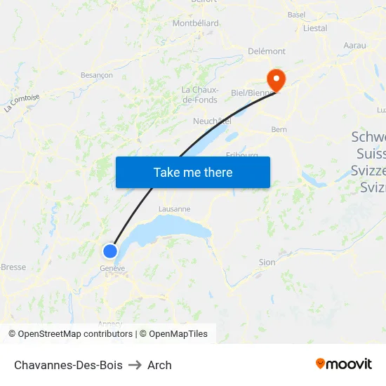 Chavannes-Des-Bois to Arch map