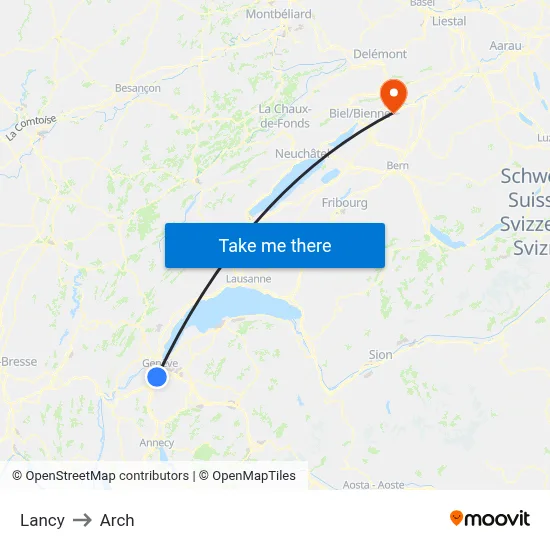 Lancy to Arch map