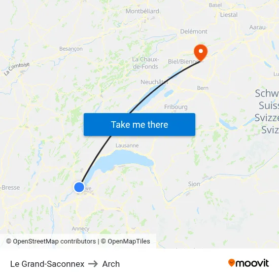 Le Grand-Saconnex to Arch map