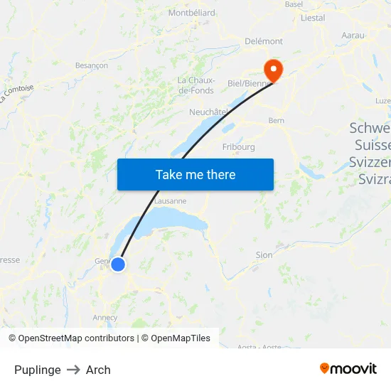 Puplinge to Arch map