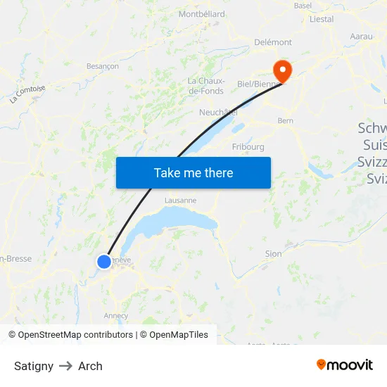 Satigny to Arch map