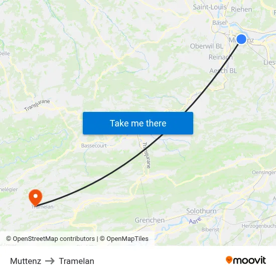 Muttenz to Tramelan map