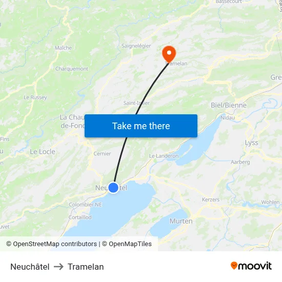 Neuchâtel to Tramelan map