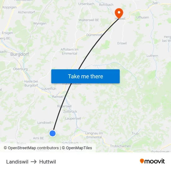 Landiswil to Huttwil map