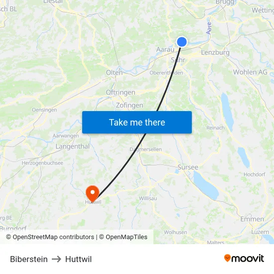 Biberstein to Huttwil map