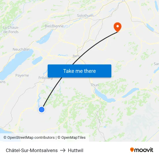 Châtel-Sur-Montsalvens to Huttwil map