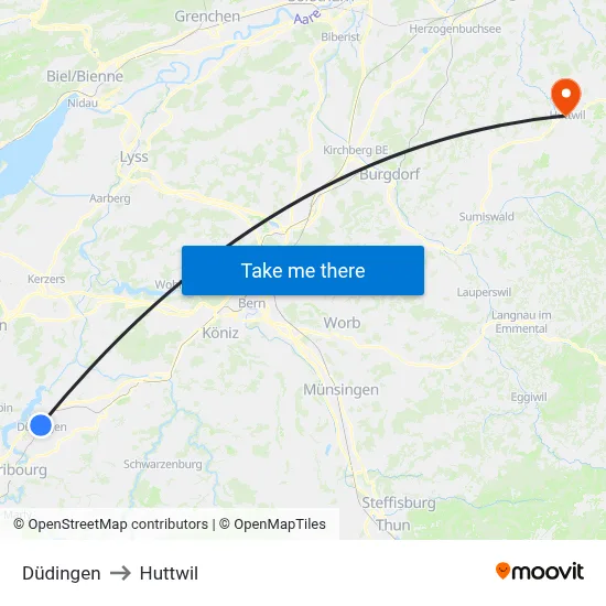 Düdingen to Huttwil map