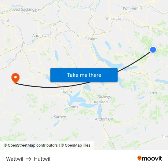 Wattwil to Huttwil map