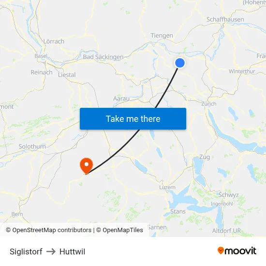 Siglistorf to Huttwil map