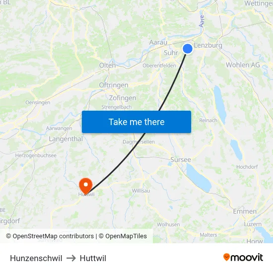Hunzenschwil to Huttwil map